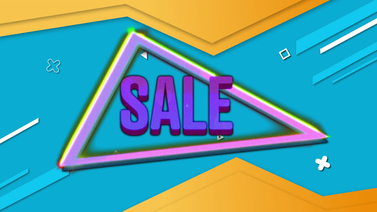 animación digital del texto de venta contra formas abstractas que se mueven sobre un fondo azul