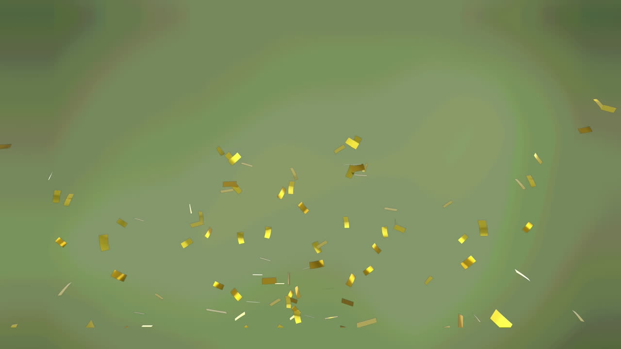 Animation of gold confetti falling on green background