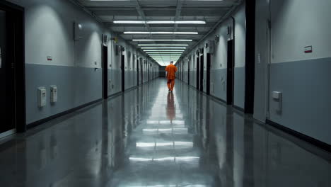 prison hallway with inmate walking
