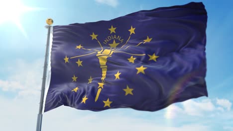 4k 3d illustration of the waving flag on a pole of state of indiana in united states of america