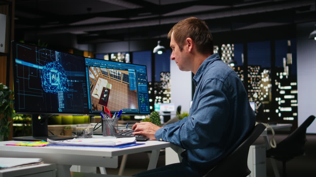 Professional male expert using artificial intelligence to design a floor plan
