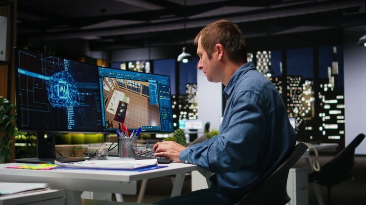Professional male expert using artificial intelligence to design a floor plan