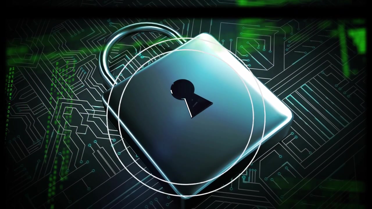 Digital Security Concept with Padlock on Circuit Board Background