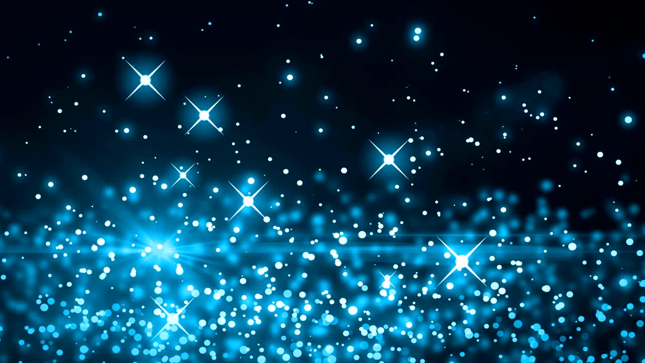파란색 배경에서 최면 운동으로 움직이는 여러 개의 반 ⁇ 이는 파란색 빛 반점의 애니메이션
