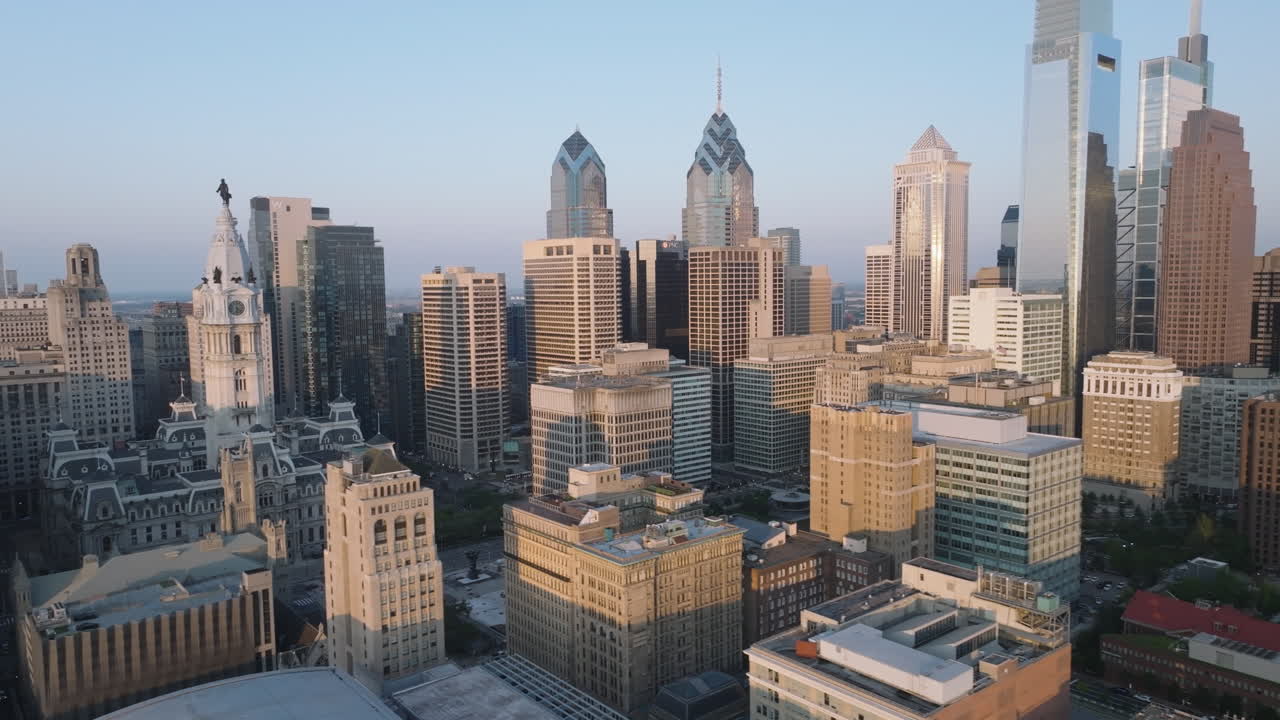 Aerial view of Downtown Philadelphia on a summer morning