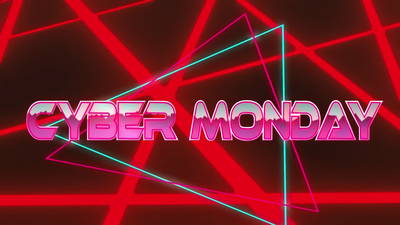 animación del texto de cyber monday con luces de neón.