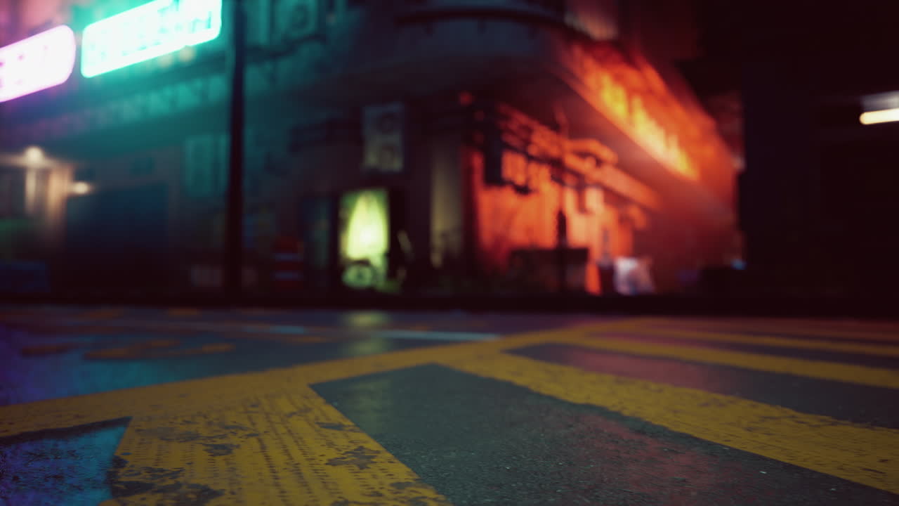 Strada Cittadina Cyberpunk Degradata di Notte