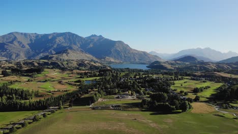 birds eye view of scenic central otago landscape with high mountains and lakes