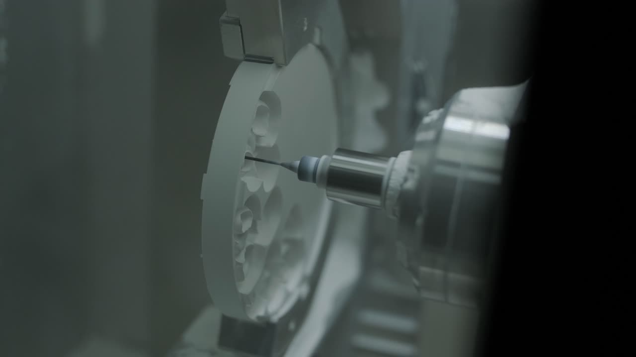 CNC Machine Cutting Zirconia Crowns from Unfired Zirconia