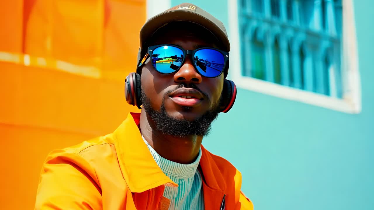 un hombre con un sombrero y gafas de sol con una bolsa amarilla