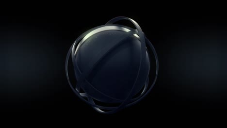 dark 3d rings with sphere abstract rotation animation on black background