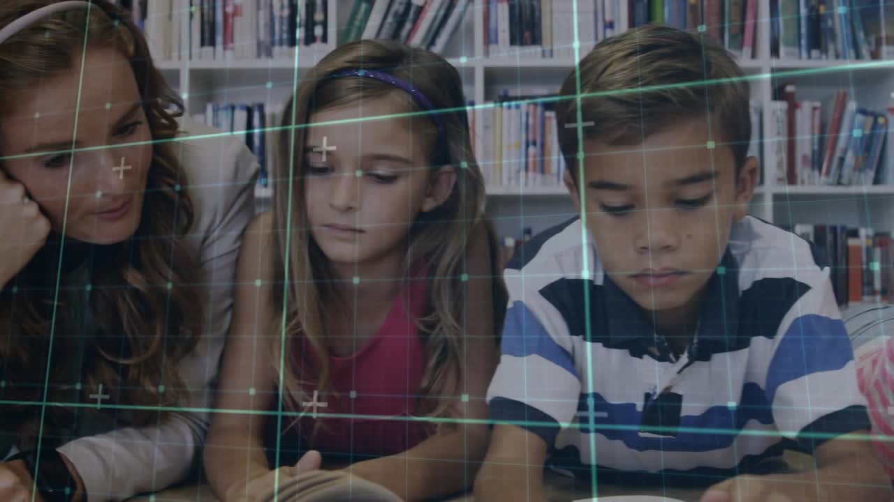 Children lying on reading mat skimming books then teacher entering guiding reading in education