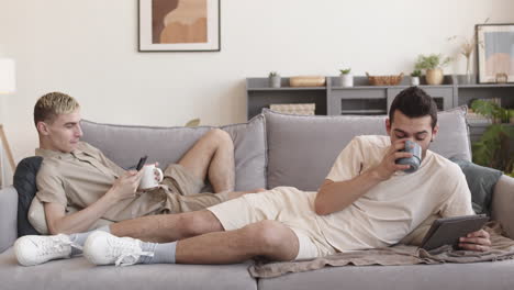 gay couple spending weekend at home