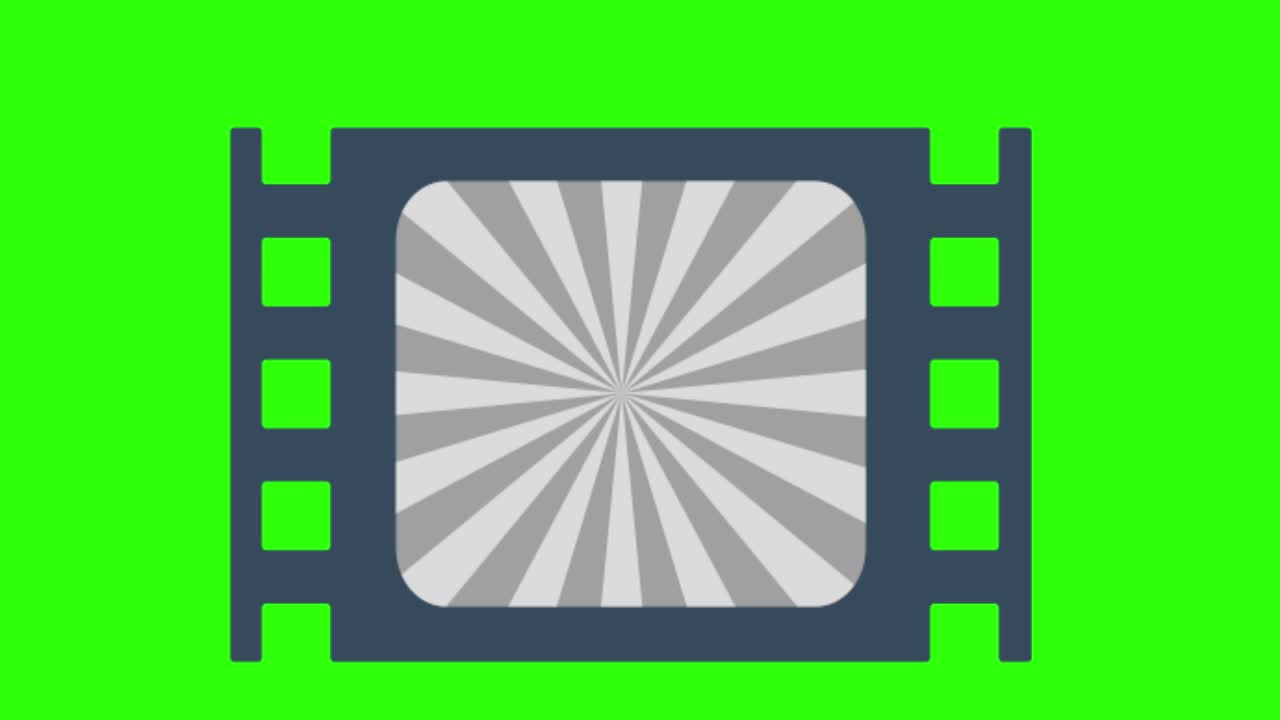 녹색 스크린에 있는 필름 스트립의 2d 애니메이션 일러스트레이션