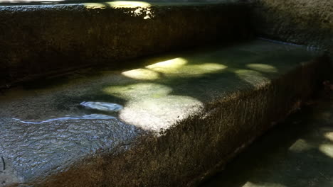 sunlit water in an ancient stone trough