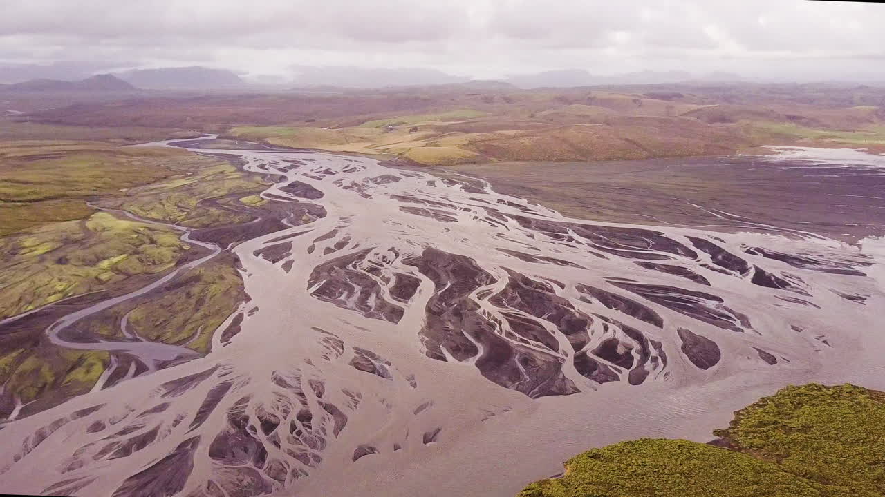 Icelandic River Delta Aerial View