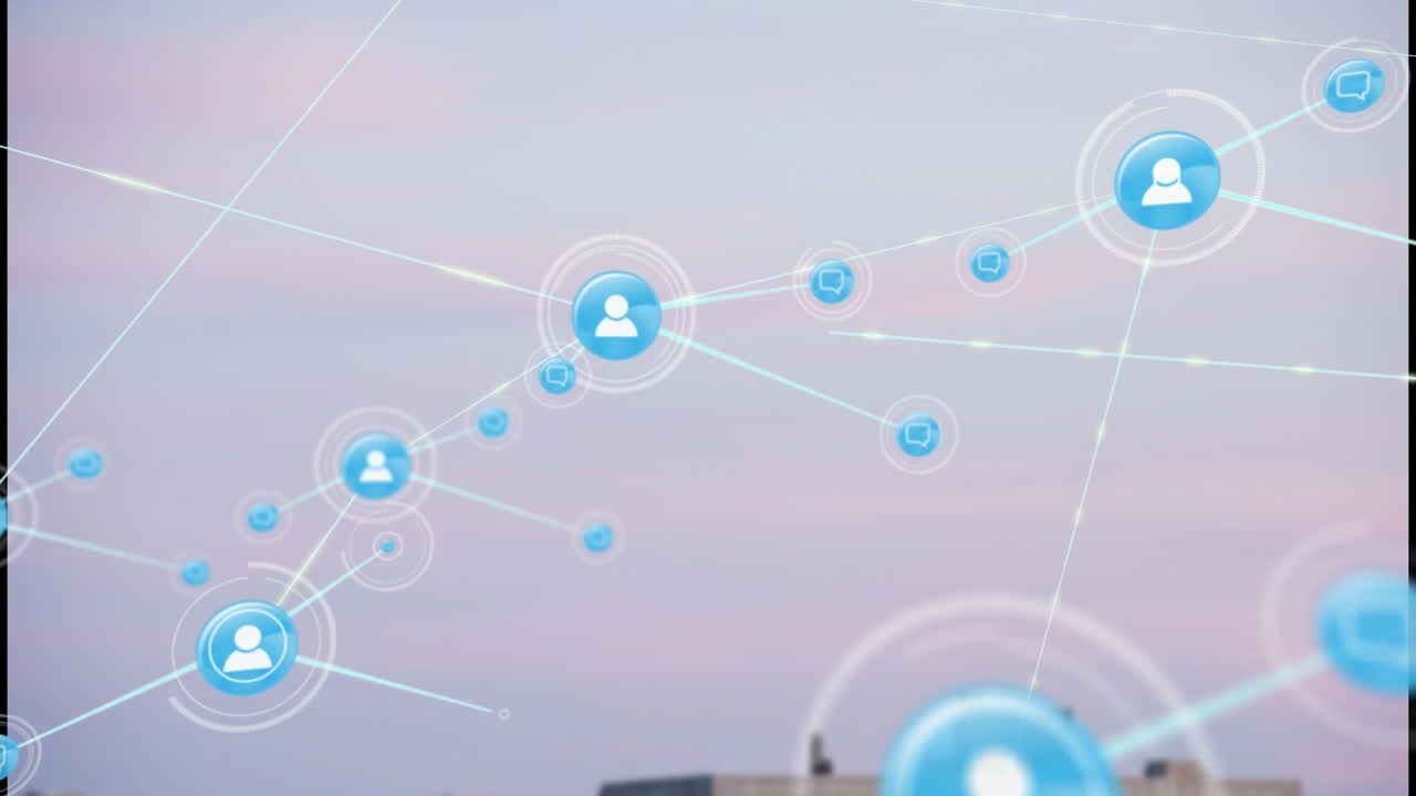 도시 풍경에 대한 연결 네트워크의 애니메이션