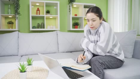 cold asian young woman trembling, pneumonia young woman.