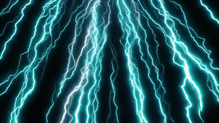 Fulmini blu animati che colpiscono verso il basso su sfondo nero