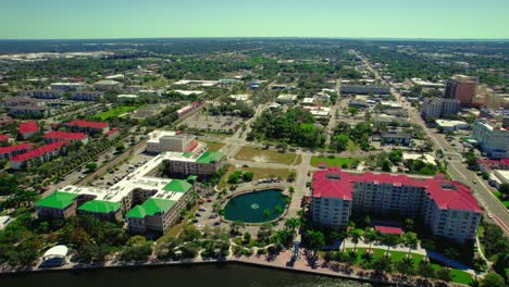 Palmetto's-diverse-landscape,-from-bustling-streets-to-tranquil-forests,-captured-in-stunning-aerial-detail