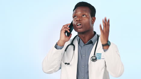 Phone-call,-angry-doctor-and-man-talk