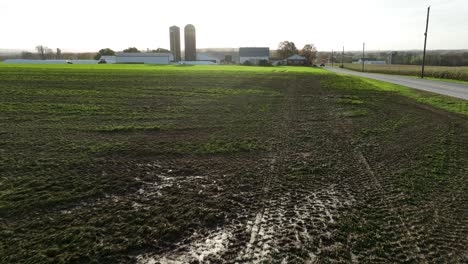 brown manure covers green farm field