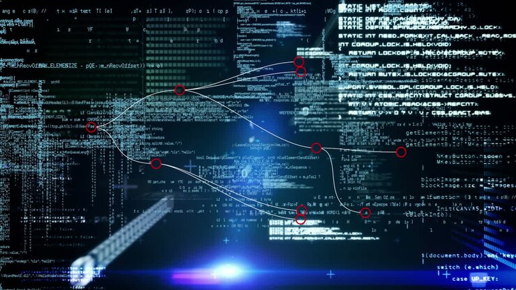 Animation of data processing on black background