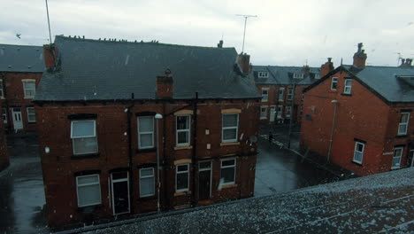 holbeck town in a rainy hailstorm during a typically english summer