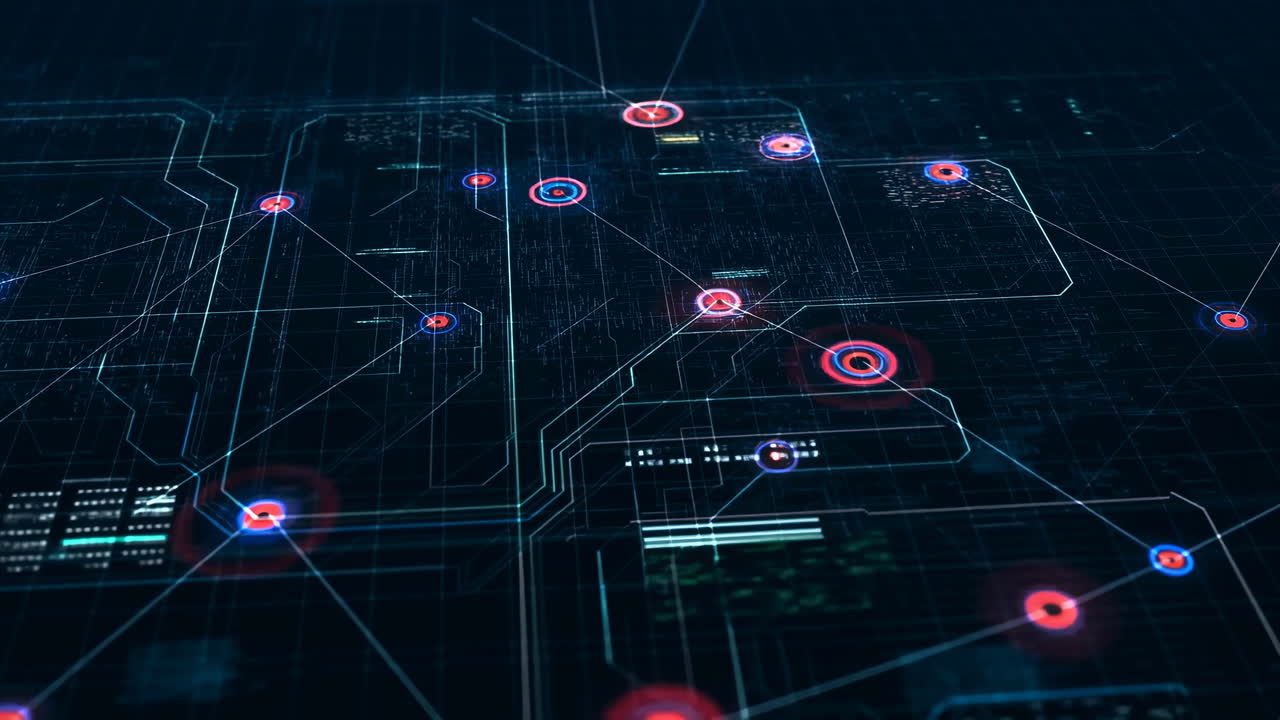 Abstrakt digitalt netværk med glødende forbindelser og dataflow