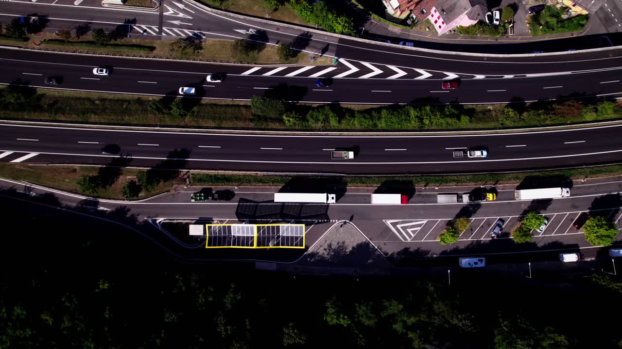 Aerial View of a Highway with Cars and Trucks