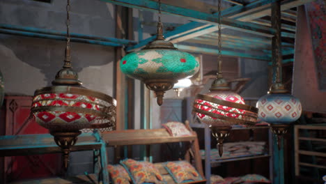 colorful moroccan lamps in a shop