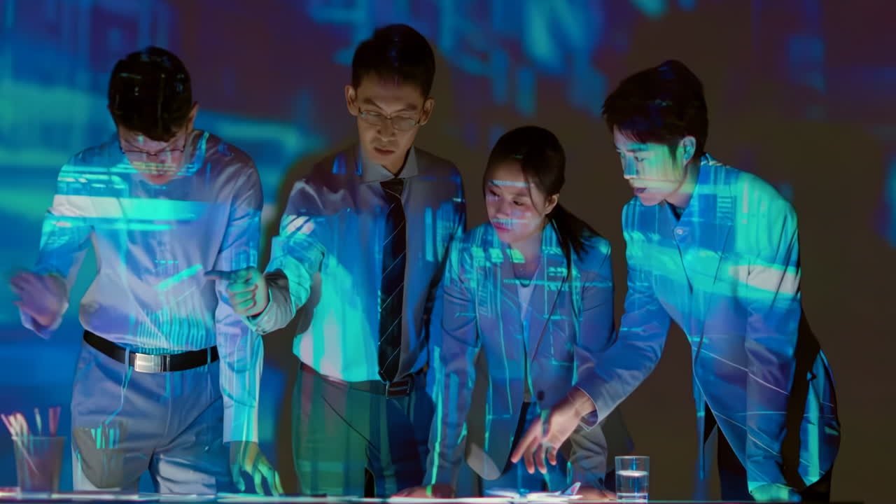 Discussion corporate architecture teamwork reviewing blueprints project, floor plan engineering construction office. Business diversity professional worker group collaboration meeting for drawing idea