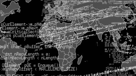 animación del procesamiento de datos sobre el mapa del mundo