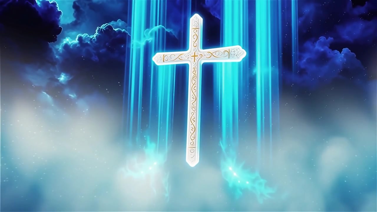 キリスト教の十字架と神聖な光が輝く礼拝用背景。
