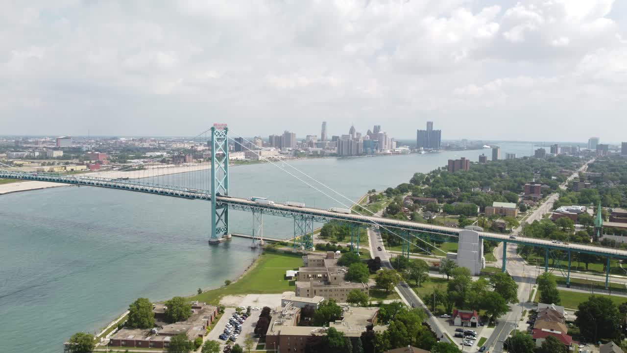 Ambassador Bridge and Detroit Skyline – Symbol of Canada U.S. Relations in 4K