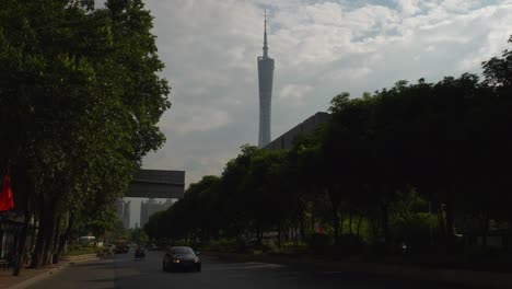 hora de la noche soleada ciudad de guangzhou centro del tráfico calle torre panorama 4k china