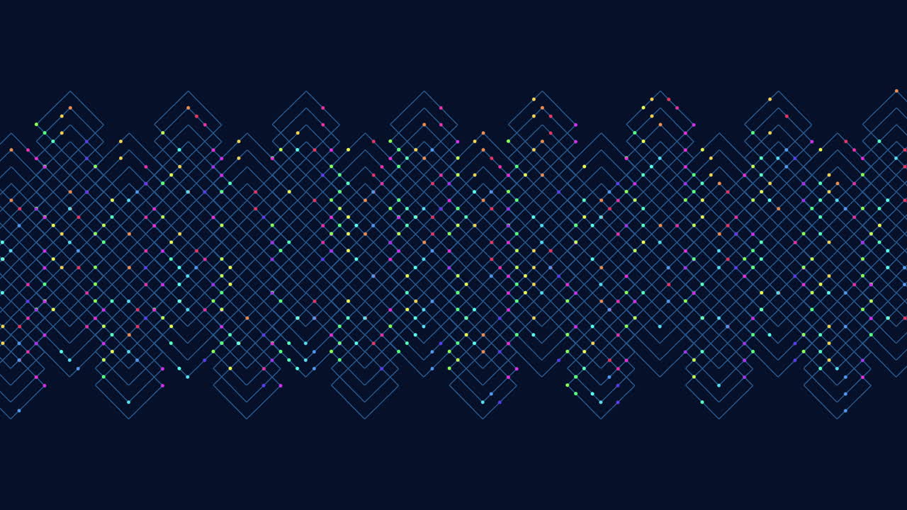 A visually striking image featuring a diagonal arrangement of dots forming diamond shapes on a black background. The repetition creates an appealing and intricate tiling pattern