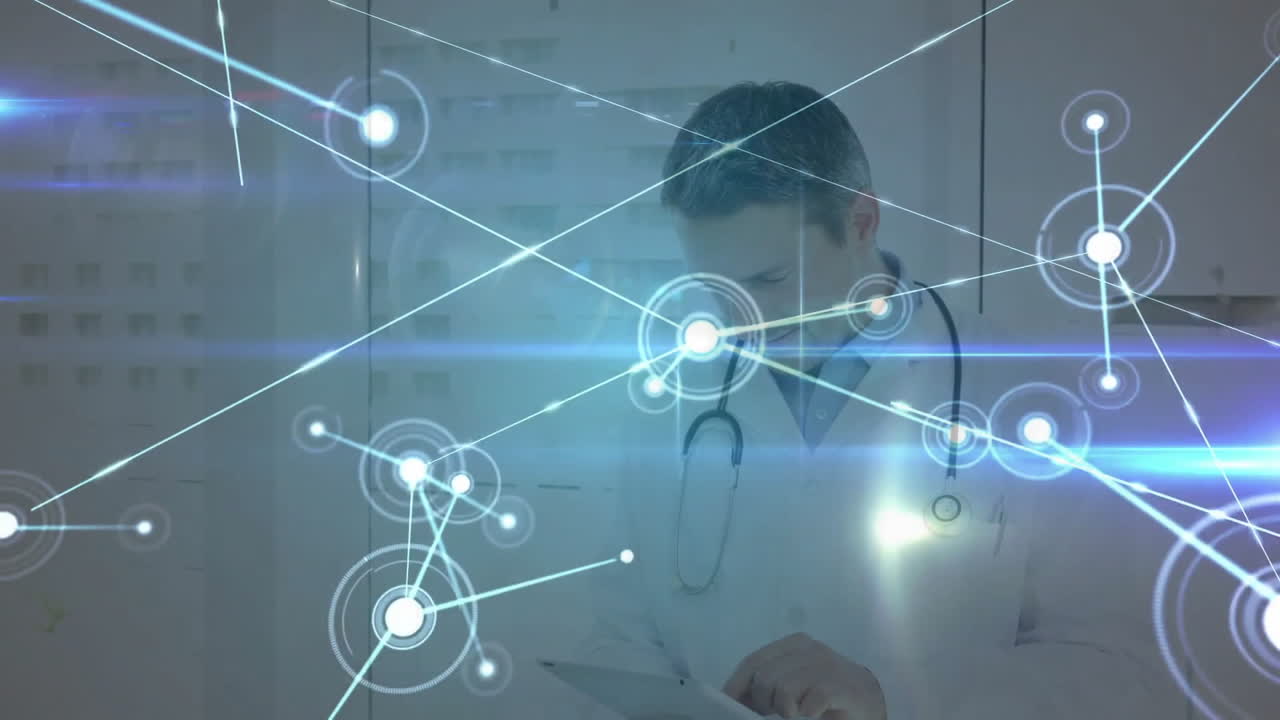 백인 남성 의사에 대한 아이콘과의 연결 네트워크의 애니메이션