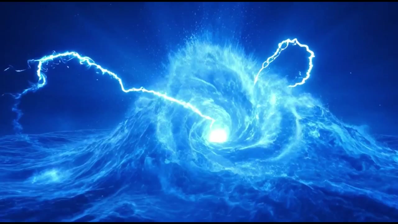 Abstract Digital Animation of a Glowing Blue Energy Vortex with Lightning