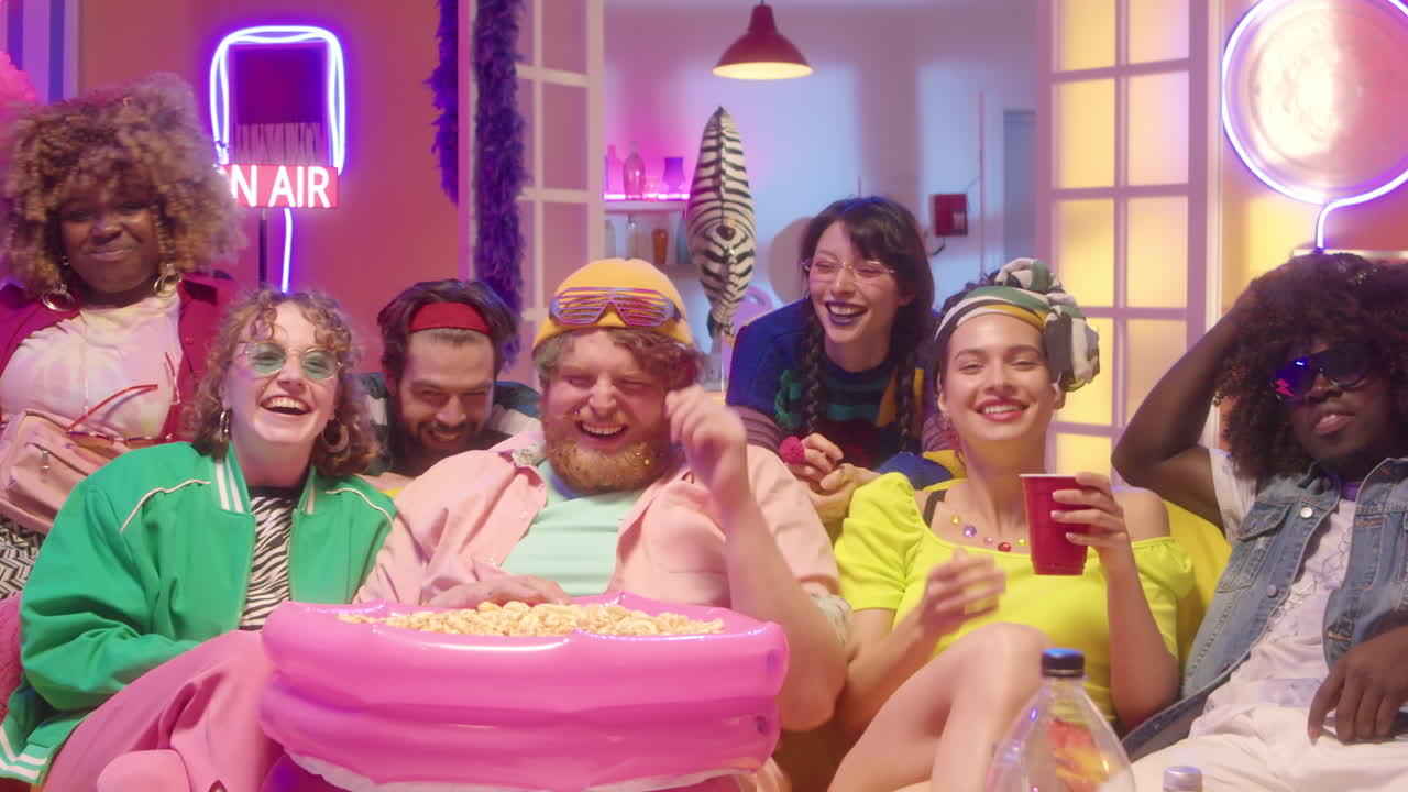 Friends Enjoying a Retro Movie Night