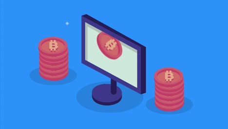 computadora de escritorio con animación de monedas