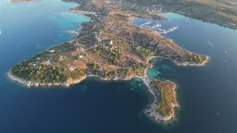 halkidiki peninsula and nature landscape in sithonia, greece - aerial 4k high angle circling