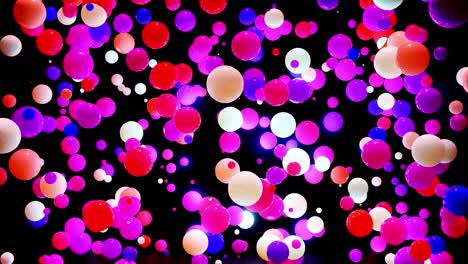 abstract composition of colorful balls in air, which randomly light up and reflect in each other. multicolored spheres in air as simple geometric dark background with light effects.