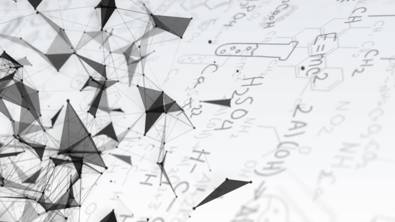 ⁇ 색 배경에 화학 구조와 공식에 대한 연결 네트워크