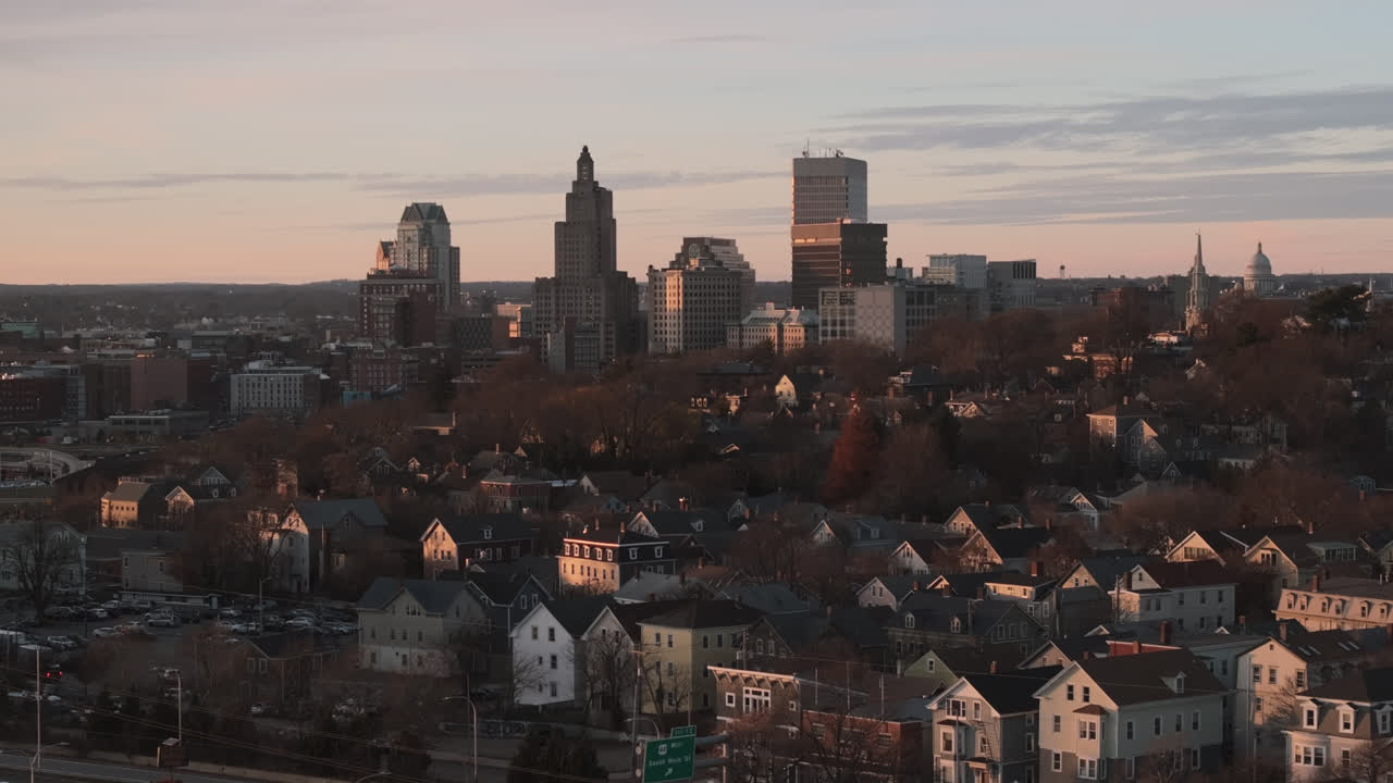 Vista aérea nocturna de Providence, Rhode Island