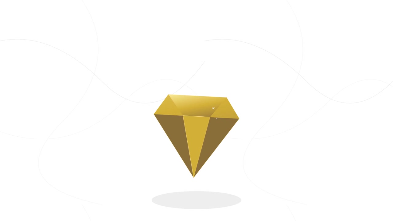 Diamante Dourado Animado Expandindo e Contraindo em Fundo Branco