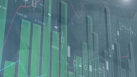 Animación-Del-Procesamiento-De-Datos-Estadísticos-Y-Punto-De-Luz-Sobre-Fondo-Gris