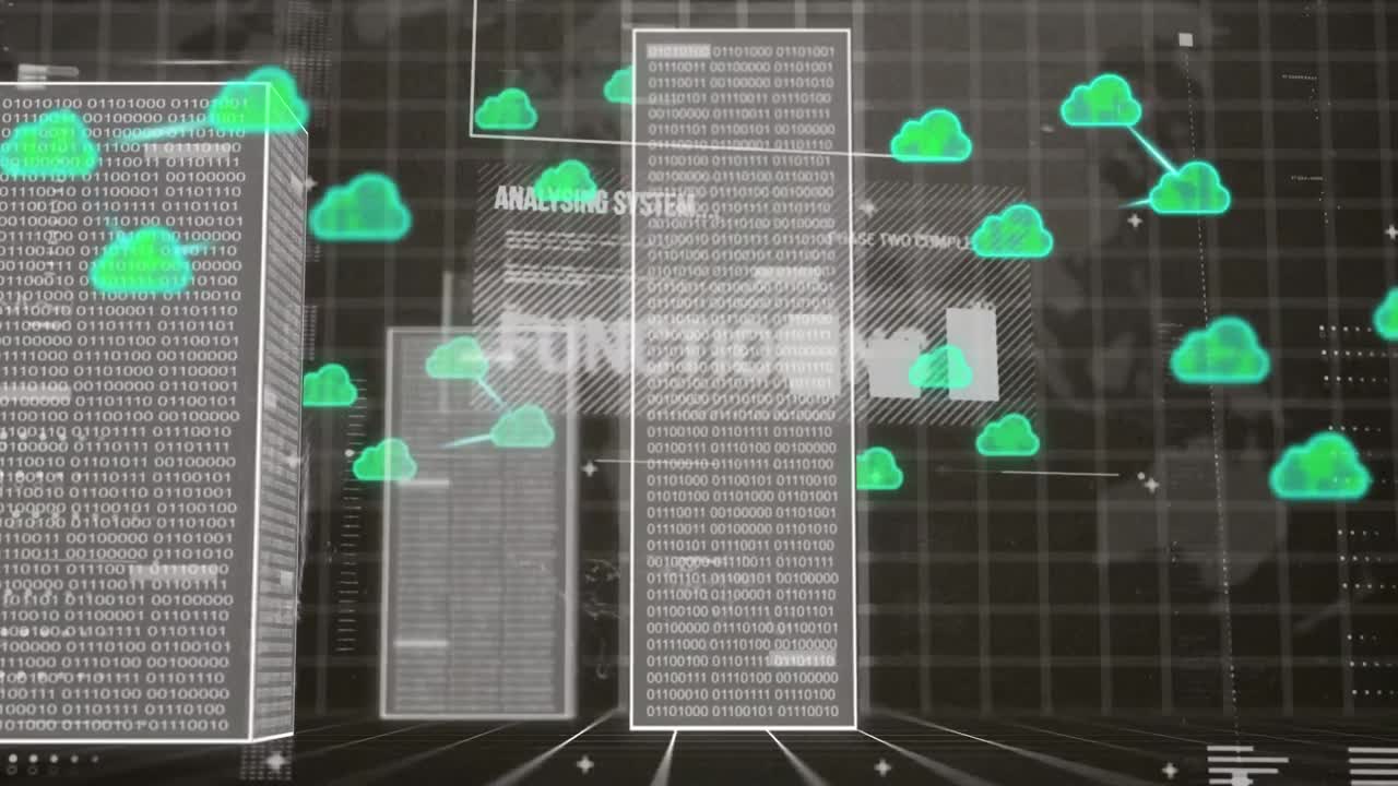 Animation of clouds, data processing over computer servers