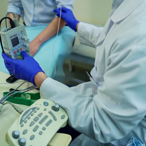 neurologist testing reflexes of patient. doctor examining female patient reflex in hospital