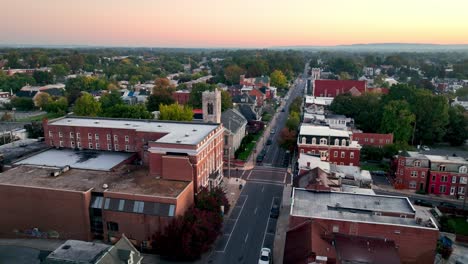 aerial fast push over hagerstown maryland at sunrise